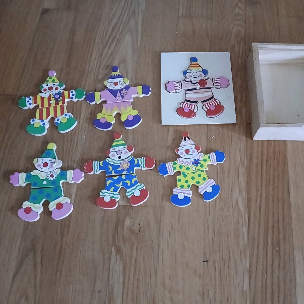 Wooden Clown Dress up 6 x Mix Match puzzle used